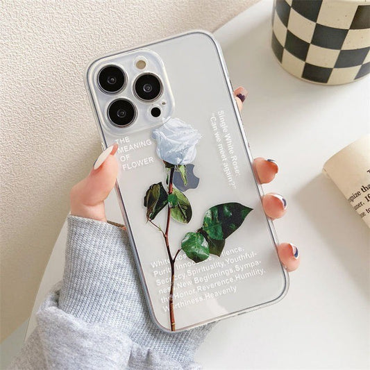 All Models Elegant White Rose Transparent Phone Case