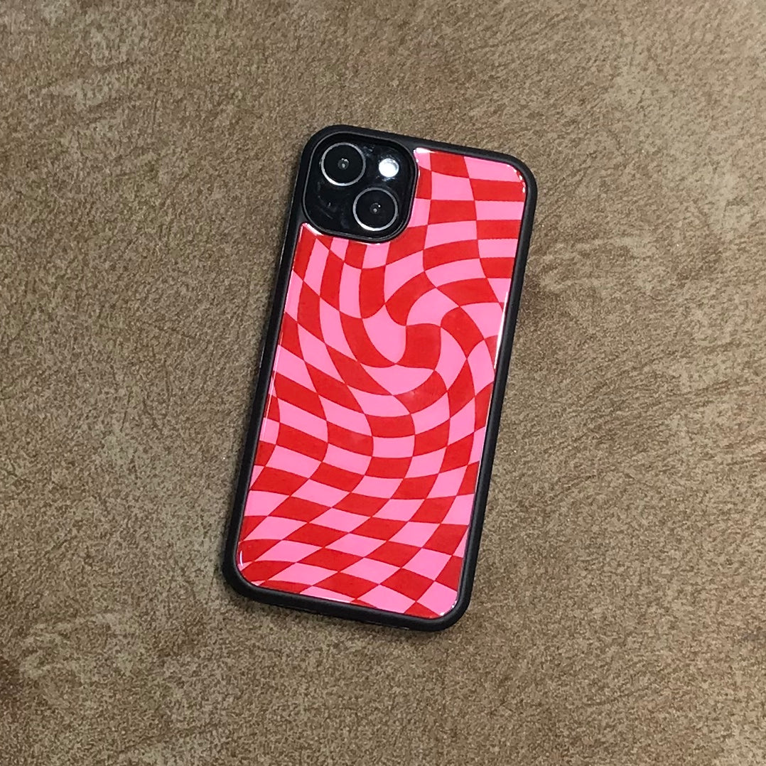 Dark Pink Checkered Glass Case