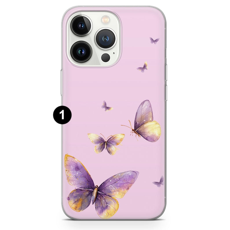 Butterfly Phone Case Purple Flowers Cover fit All Models