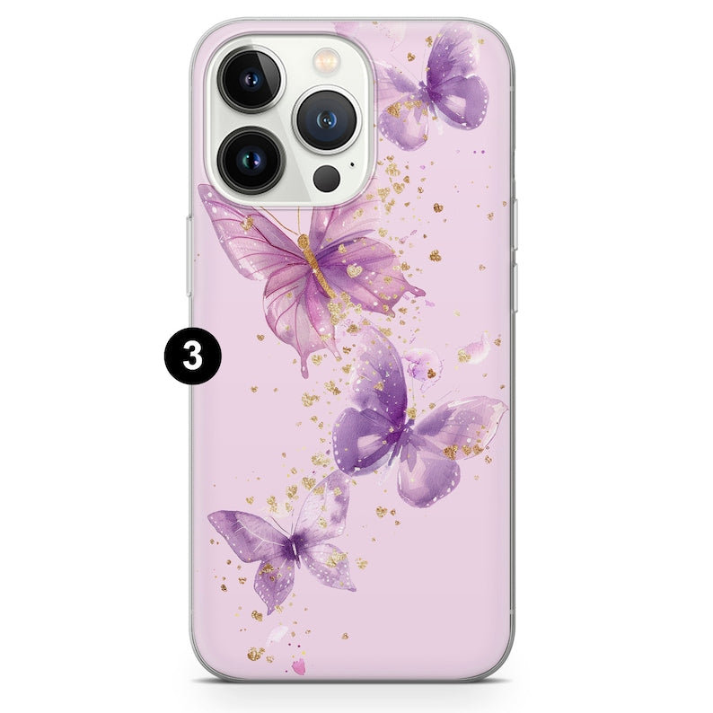 Butterfly Phone Case Purple Flowers Cover fit All Models