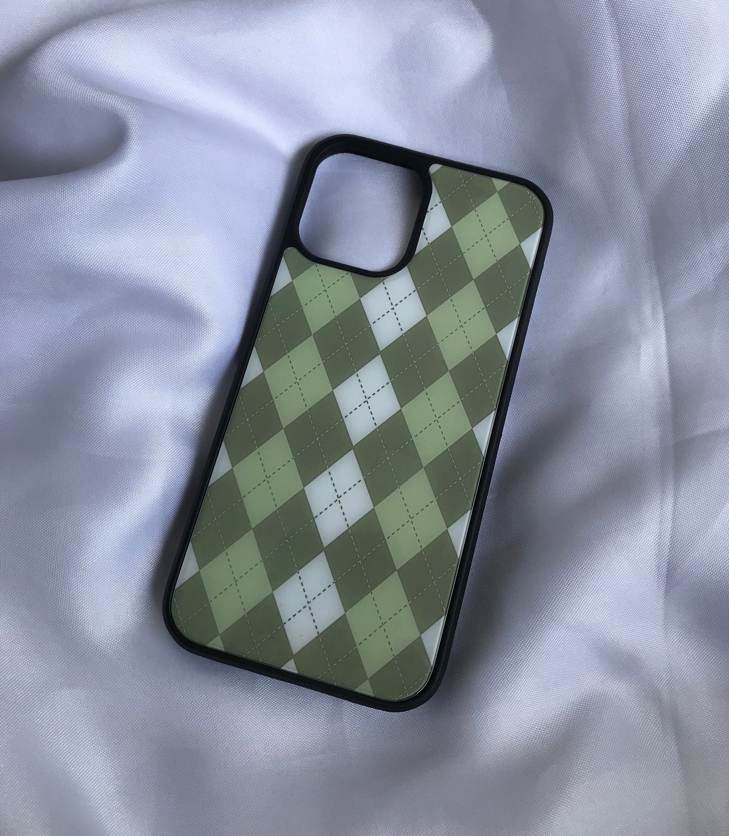 Sage Green Argyle Glass Case