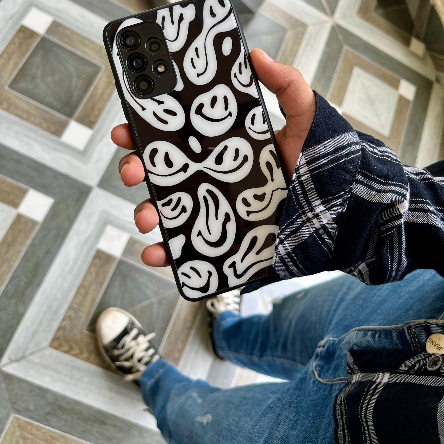 All Models Black & White Crazy Smiley Phone Case