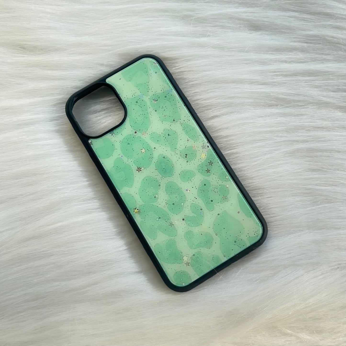 Green Leopard (with sparkle) Glass Case